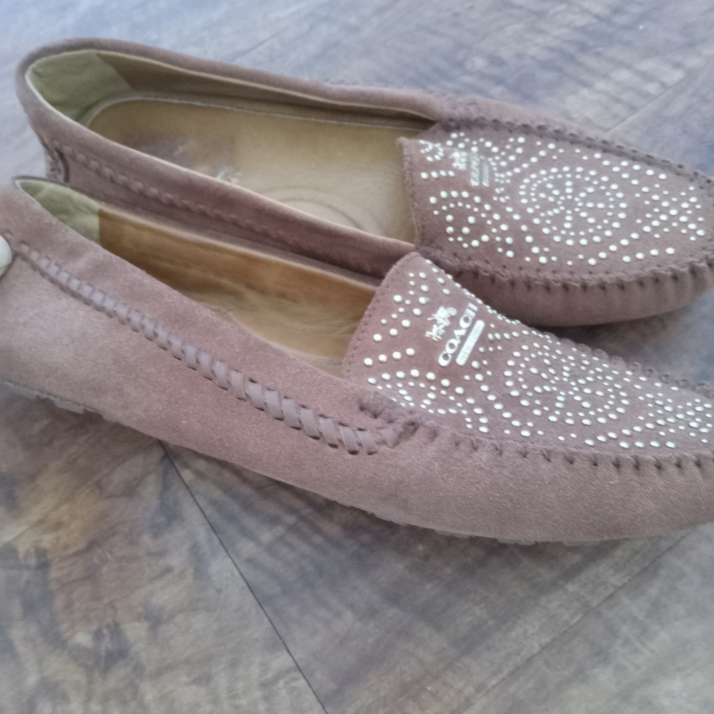 Coach Taupe Suede Studded Moccasin Flats - Picture 4 of 4